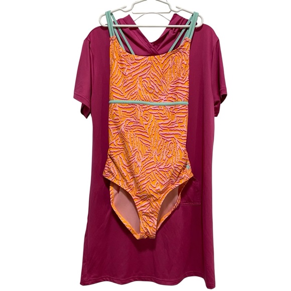 Spyder Kids Swimwear 2-Piece Set One Piece Swimsuit Coverup Orange Pink Size 12 - Picture 17 of 17